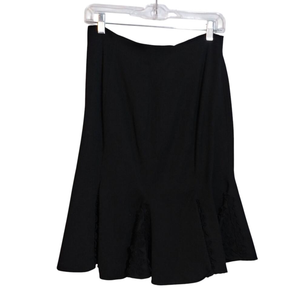 Anya A line Elegant Black Wool Pleated Applique Women's Skirt Size 10